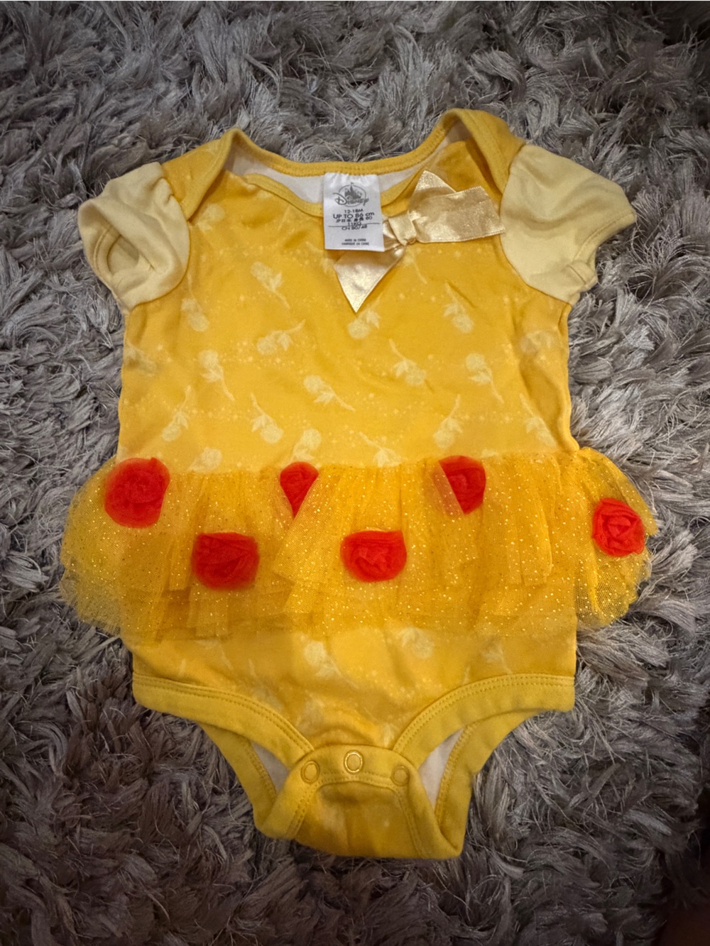 Disney Belle costume onesie Yellow with Tulle Skirt roses size 12-18M parks